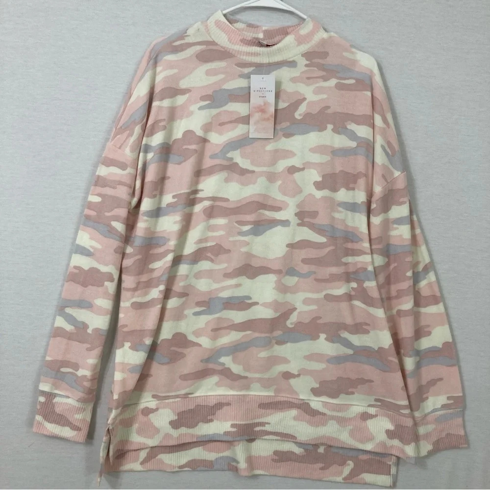 New New Directions Pink Blush‎ Camo Ultra Soft Stretch Sweatshirt XL